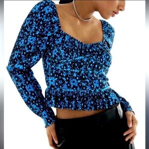 Zara floral top sz M blue black